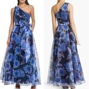 Eliza J One-Shoulder Blue Floral Maxi Dress